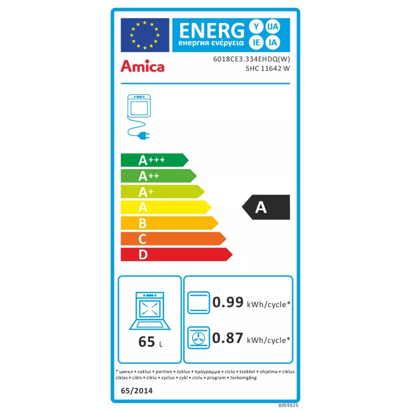 Amica SHC11642W Freistehender Elektroherd mit Glaskeramik-Kochfeld und 65L Backofen, 9 Heizfunktionen, Energieklasse A, Weiß