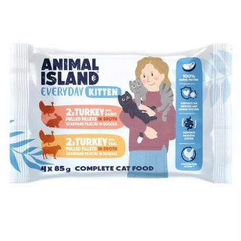 ANIMAL ISLAND Kitten Turkey, Rabbit & Veal 4x85g Wet Cat Food