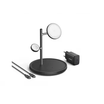 Anker MagGo B25M3312 3-in-1 Qi2-Ladestation, 15 W fürs Smartphone, Schwarz