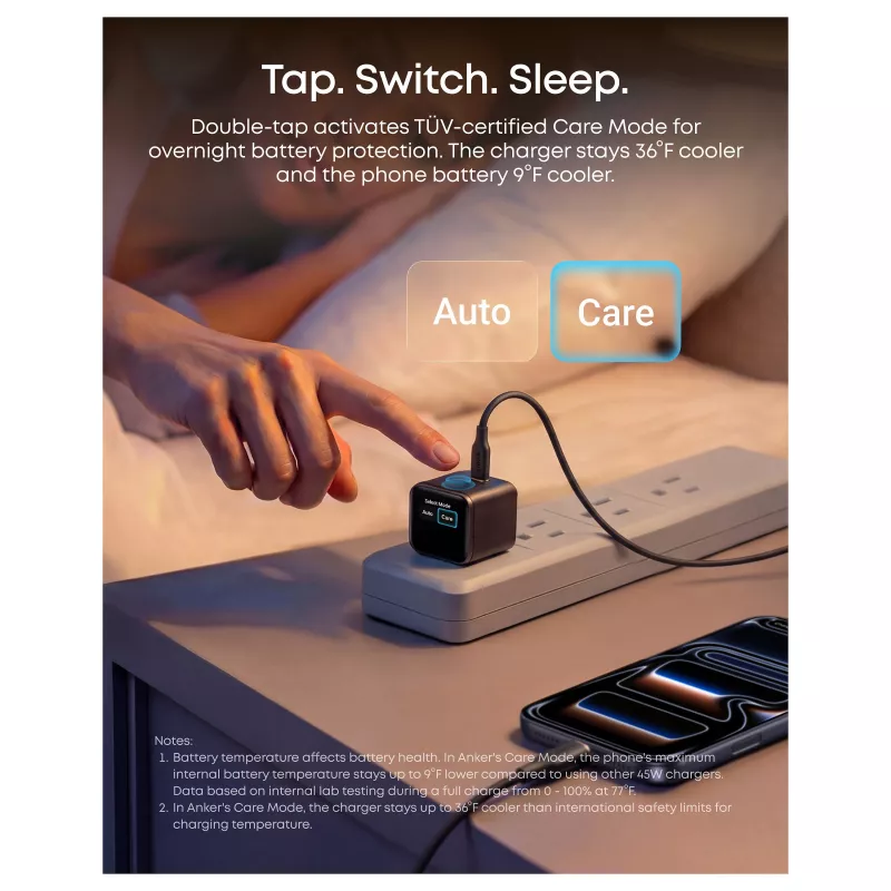 Anker Nano Charger 45W GaN USB-C Charger mit ActiveShield 5.0, Touch-Sensor, SmartDisplay, iPhone-Erkennung, Orange