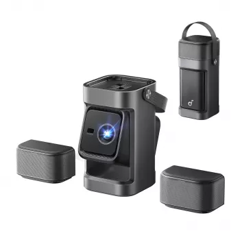 Anker Nebula P1 Tragbarer Projektor mit abnehmbaren Lautsprechern, Full HD 1080p, 650 ANSI Lumen, 20W 2.0 Surround Sound, Android TV 11, Grau