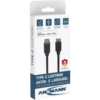 ANSMANN 1700-0107 Lightning auf USB-A Kabel 2 m Schwarz MFi-zertifiziert