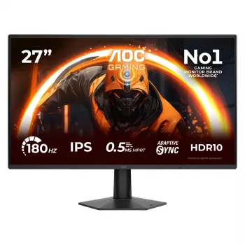 AOC 27G50F 27 inch Full HD IPS Gaming Monitor, 1920x1080, 180Hz, 4ms, HDR10, FreeSync Premium, HDMI/DisplayPort, VESA, Schwarz