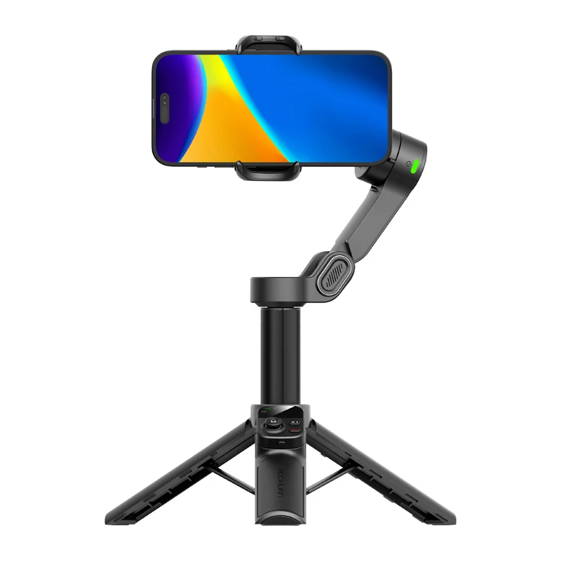 AOCHUAN Smart X3 AI Tracking Gimbal Stabilizer mit LED-Licht und Selfie-Stick für Smartphone, Schwarz
