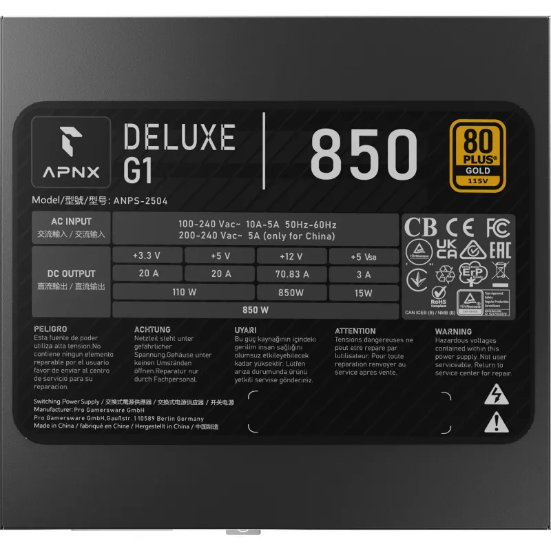 APNX DELUXE G1 850 850W 80 PLUS Gold Fully Modular ATX Netzteil Schwarz