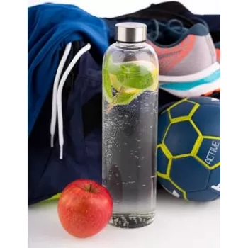 APS Glas Trinkflasche 1L Transparent mit Edelstahl-Schraubverschluss 66909