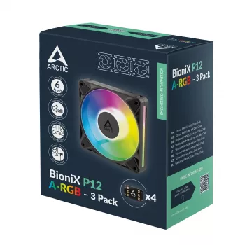Arctic BioniX P12 A-RGB 120mm PWM Gehäuselüfter (3er-Pack) – Adressierbare RGB, 450-3000 U/min, 129 m³/h, Schwarz