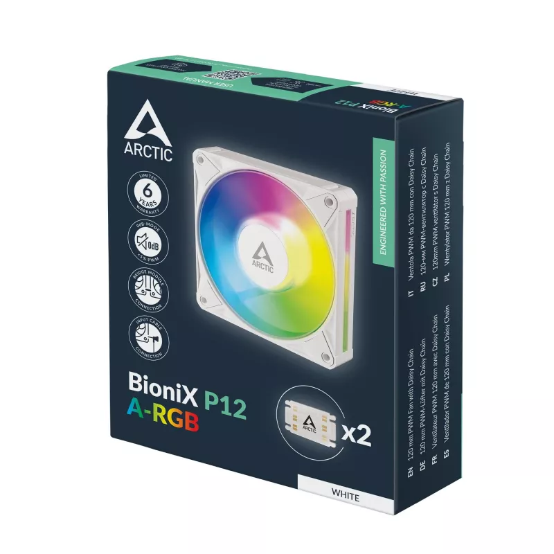 Arctic BioniX P12 A-RGB White 120mm PWM Gehäuselüfter, 450-3000 U/min, Adressierbares RGB, Daisy Chain