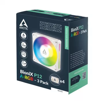 Arctic BioniX P12 A-RGB White 3-Pack – 120mm PWM Gehäuselüfter mit adressierbarem RGB und Daisy Chain, 450-3000 U/min