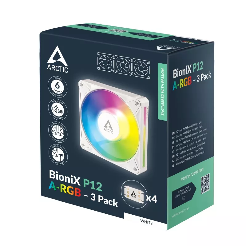 Arctic BioniX P12 A-RGB White 3-Pack – 120mm PWM Gehäuselüfter mit adressierbarem RGB und Daisy Chain, 450-3000 U/min