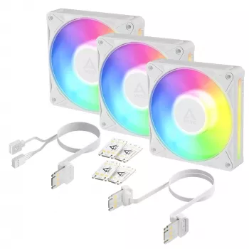 Arctic BioniX P12 A-RGB White 3-Pack – 120mm PWM Gehäuselüfter mit adressierbarem RGB und Daisy Chain, 450-3000 U/min