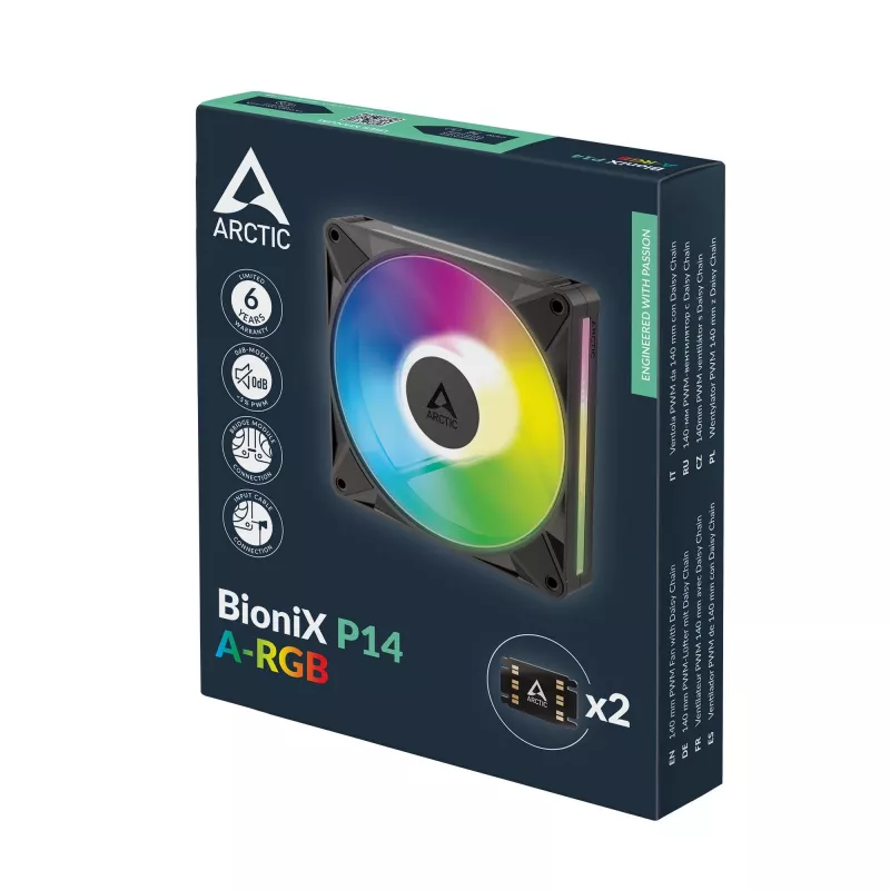 Arctic BioniX P14 A-RGB 140mm PWM Gehäuselüfter mit Daisy Chain, 400-2500 U/min, 186 m³/h, Schwarz