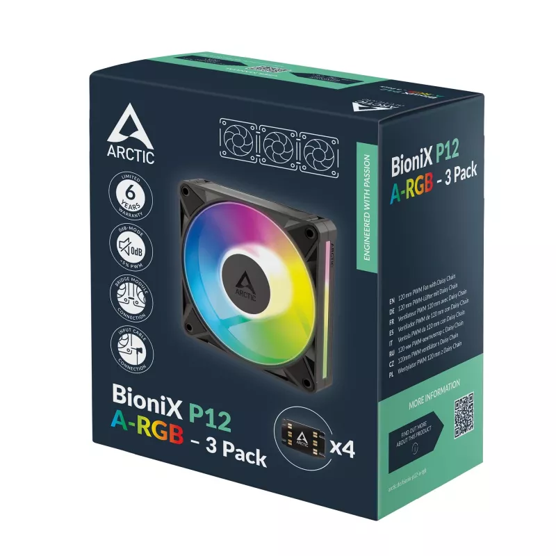 Arctic BioniX P14 A-RGB 140mm PWM Lüfter 3er-Pack - Schwarz - Adressierbares RGB, 2500 U/min, 186 m³/h