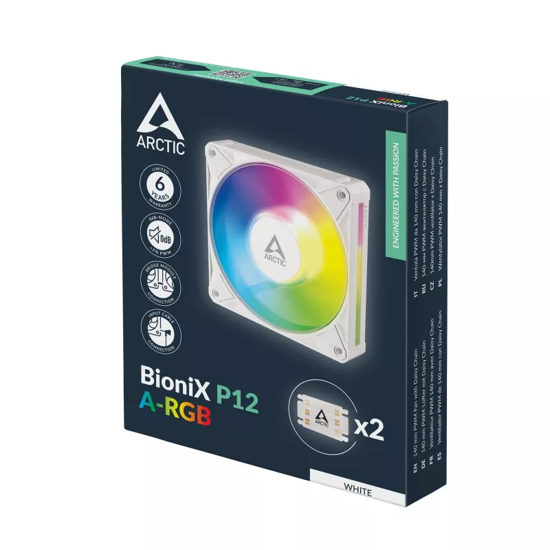Arctic BioniX P14 A-RGB White 140mm PWM Gehäuselüfter mit Daisy Chain, ARGB-Beleuchtung, 400-2500 U/min, 77,6 CFM