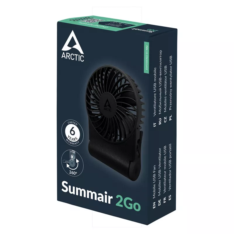 Arctic Summair 2Go Wiederaufladbarer Tischventilator - 10 cm (Schwarz)