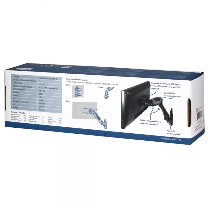 Arctic W1-3D Halterung für LCD-Display - Aluminiumlegierung - Bildschirmgröße bis 109,2 / 124 cm