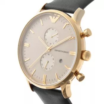 ARMANI AR0386 Herren Classic Quarz Analog Uhr 40mm Silbernes Zifferblatt Braunes Lederarmband