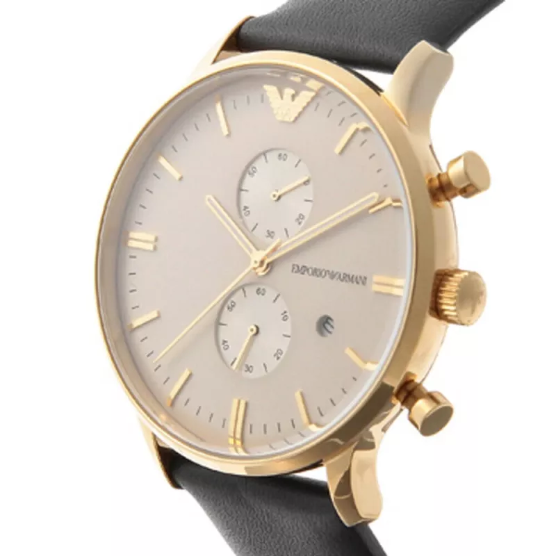 ARMANI AR0386 Herren Classic Quarz Analog Uhr 40mm Silbernes Zifferblatt Braunes Lederarmband
