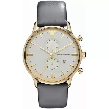 ARMANI AR0386 Herren Classic Quarz Analog Uhr 40mm Silbernes Zifferblatt Braunes Lederarmband