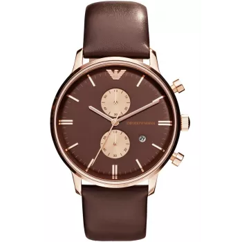 ARMANI AR0387 Herren-Quarz-Chronograph Uhr 42mm schwarzes Zifferblatt Lederarmband