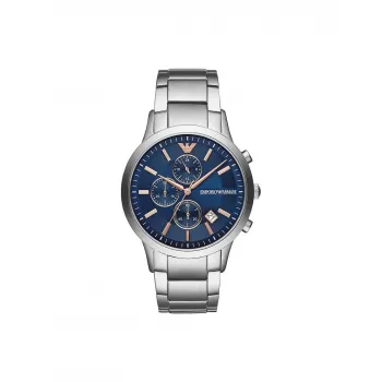 Armani AR11458 Herren-Quarzarmbanduhr mit blauem Zifferblatt und Edelstahlarmband, 43 mm