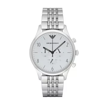 ARMANI AR1879 Herren Analog Quarzuhr 43mm Edelstahlgehäuse Schwarzes Lederarmband