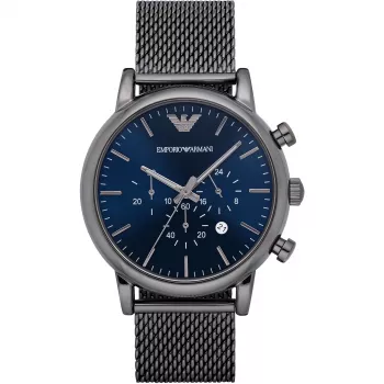 ARMANI AR1979 Herren Quarz-Chronograph Uhr 46mm schwarzes Zifferblatt Lederarmband