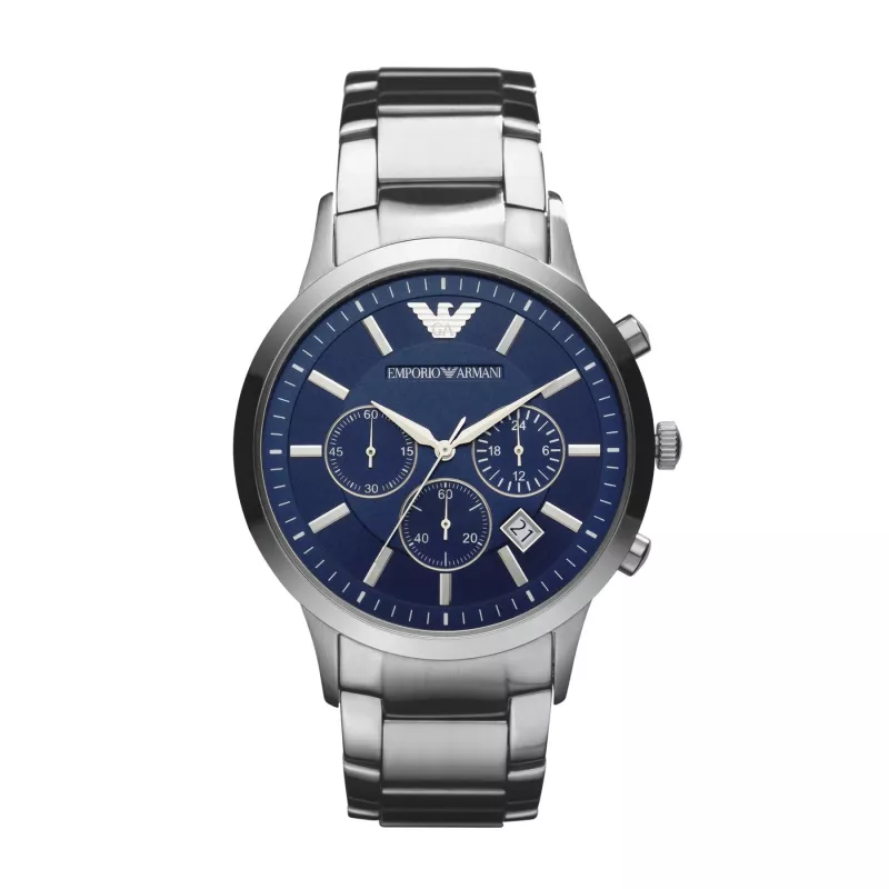 ARMANI AR2448 Herren Quarz-Chronograph Uhr 43mm Edelstahl Blaues Zifferblatt