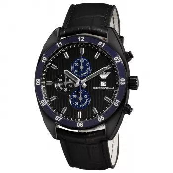 ARMANI AR5916 Herren-Quarz-Chronograph-Uhr 42mm schwarzes Zifferblatt roségoldfarbenes Edelstahl- und Silikonarmband