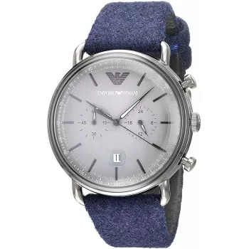 ARMANI Herren AR11144 Chronograph Edelstahl Uhr 43mm Blaues Zifferblatt