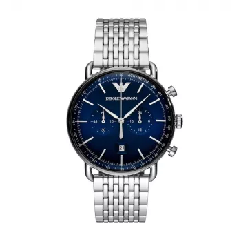 ARMANI Herrenuhr AR11238 Edelstahl-Chronograph mit blauem Zifferblatt, 43 mm