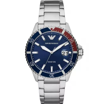 ARMANI Herrenuhr AR11339 42mm Edelstahl Quarz Chronograph Schwarzes Zifferblatt Lederarmband