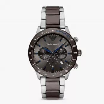 Armani Herren Luigi Chronograph Schwarzes Zifferblatt Lederarmband Uhr AR11391 (43mm)
