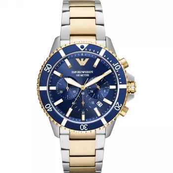 ARMANI Herrenuhr AR11362 (43mm) - Blaues Zifferblatt, Edelstahlarmband