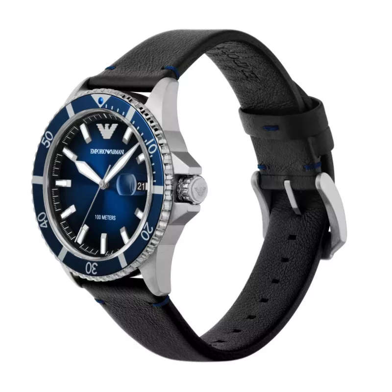 Armani Herrenuhr AR11516 42mm Edelstahl Quarz Chronograph Blaues Zifferblatt