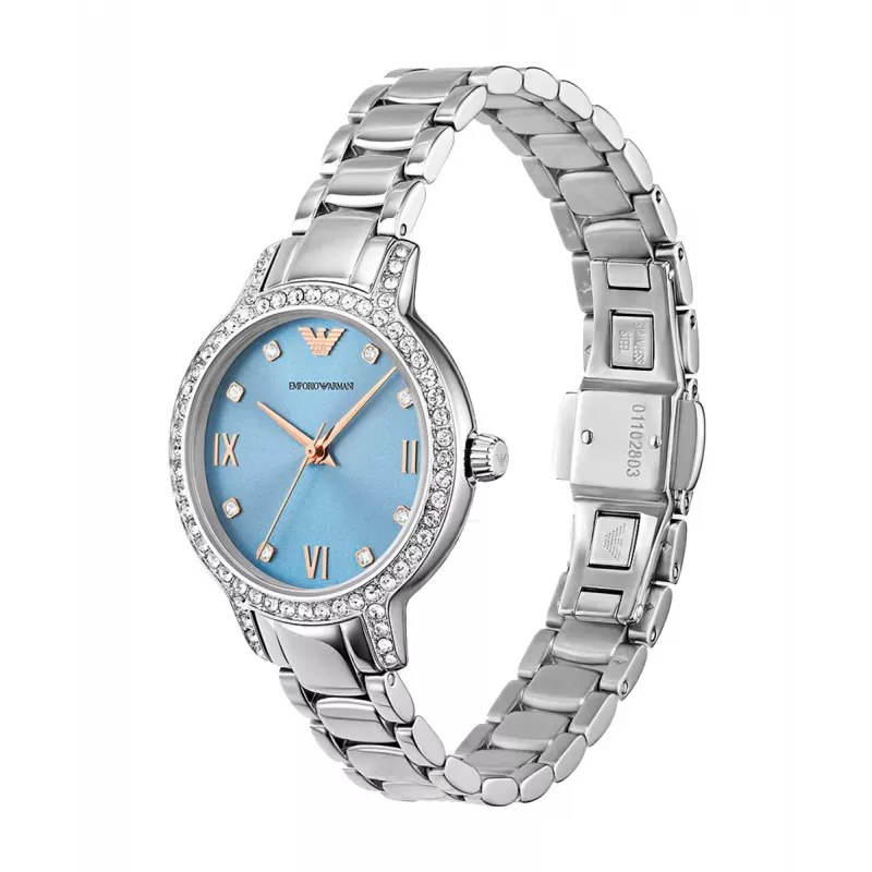 ARMANI Damenuhr AR11585 Edelstahl Quarz Uhr 32mm Silbernes Zifferblatt