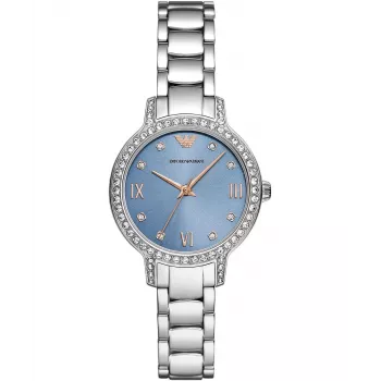 ARMANI Damenuhr AR11585 Edelstahl Quarz Uhr 32mm Silbernes Zifferblatt