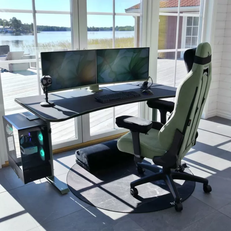 Arozzi Arena Large Gaming Desk – Forest Green (Adjustable Height, Microfiber Mouse Pad)