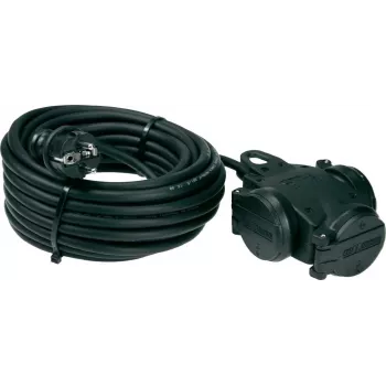 AS Schwabe 60456 10m H07RN-F 3G1.5mm² 3-fach Gummi-Verlängerungskabel mit Schuko-Stecker und Kupplung, IP44, Schwarz