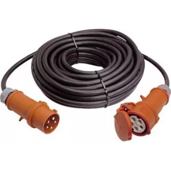 AS Schwabe 60521 32 A 5-poliges CEE-Verlängerungskabel mit Phasenwender, 50 m, H07RN-F 5G6, 400 V, IP44, Schwarz