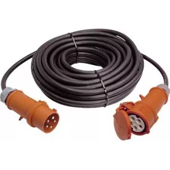AS Schwabe 61034 32 A 5-poliges 50 m H07RN-F Gummiverlängerungskabel mit CEE-Stecker und -Kupplung, IP44, Schwarz