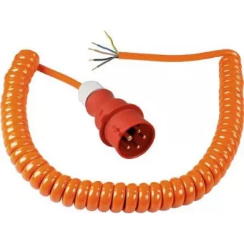 AS SCHWABE CEE Spiralkabel mit CEE-Stecker und offenem Ende (400V / 16A | IP44 | H07BQ-F 5G2.5 | 1m - 5m ausziehbar) - Orange 70432