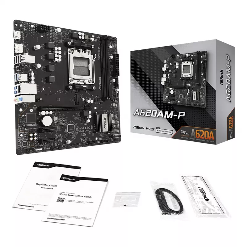 ASRock A620AM-P AMD A620 AM5 Micro ATX Mainboard (DDR5, HDMI, DisplayPort, M.2)