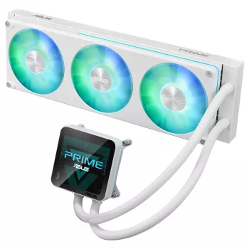 ASUS Prime LC II 360 ARGB LCD White Edition - 360mm AIO Flüssigkeitskühler für CPU mit 3,5 inch LCD-Display, 3x120mm ARGB-Lüfter, Kupferboden, für AM4/AM5/LGA1700/LGA1851