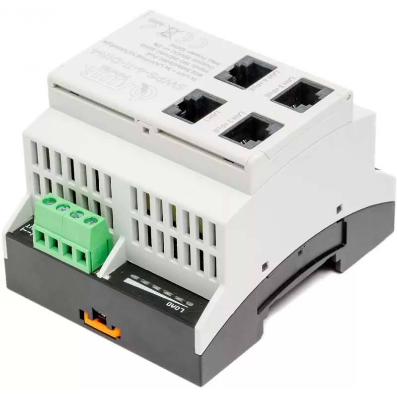 ATTE SWPS-4-11-DIN4 Industrial 4-Port PoE+ Switch mit integriertem Netzteil, Hutschienenmontage, 60W Budget