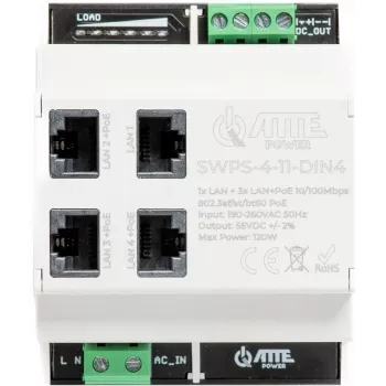 ATTE SWPS-4-11-DIN4 Industrial 4-Port PoE+ Switch mit integriertem Netzteil, Hutschienenmontage, 60W Budget