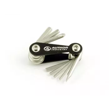 Author AHT Expert 8 Faltbarer Inbusschlüssel-Multitool mit PH2- und SL5-Schraubendrehern, Chrom-Vanadium-Stahl, Aluminiumgehäuse, Silber/Schwarz