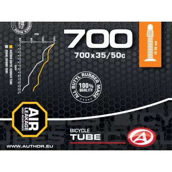 Author Tube AT-CROSS-700C Wide FV48 700x35/50C (Schwarz) - 48mm Presta-Ventil Butyl-Innenschlauch