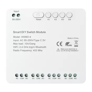 AVATTO WSMD-4 250V Smart Switch Modul 1-fach, ohne Neutralleiter erforderlich, WiFi 2.4GHz, Tuya Smart, Alexa & Google Home kompatibel, 10A/2200W
