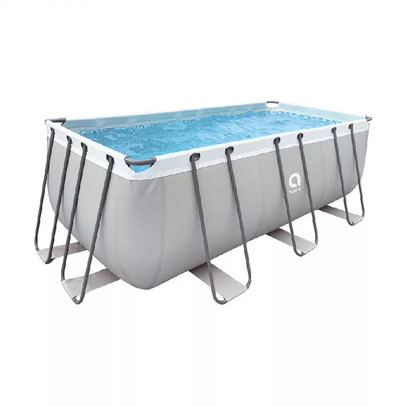 AVENLI Grauer Rechteckiger Rahmenpool 400x207x122 cm mit Filterpumpe, Leiter, Abdeckung